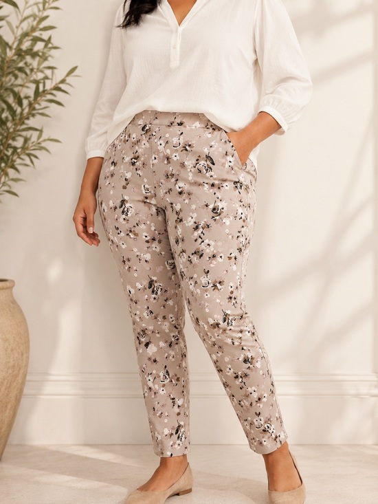 Lane Bryant Pants - Floral Slim Ankle Pants in Beige